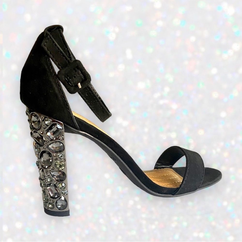 🆕 NIB Bamboo Bejeweled Black Heel Sandals